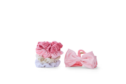 5 PC Bow Clip & Velour Scrunchie - Coral