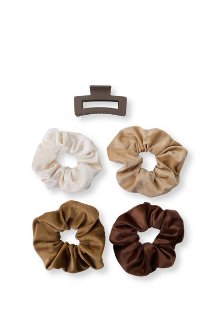 5 PC Scrunchie & Claw Ombre - Hazelnut