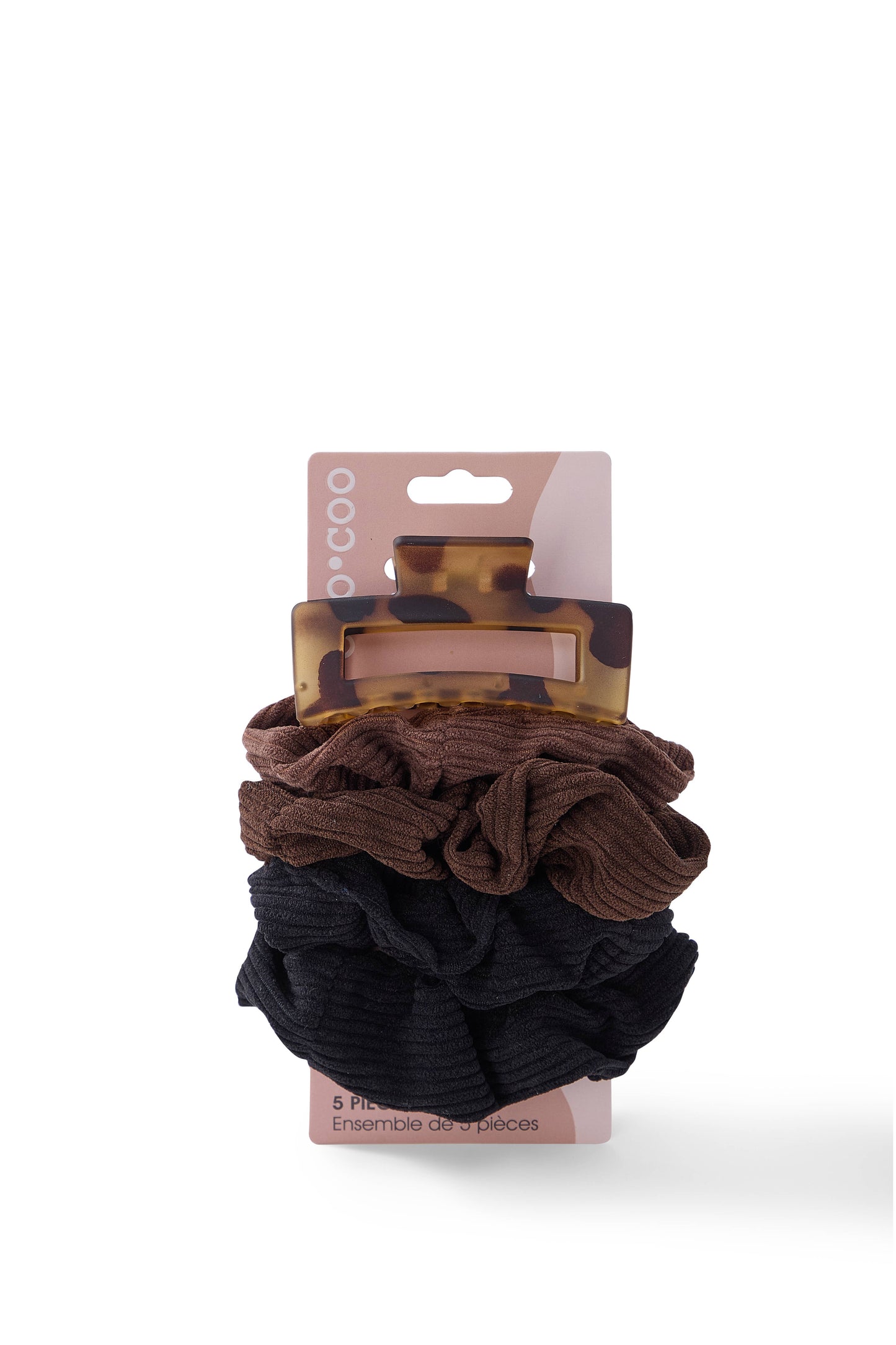 5 PC Corduroy Scrunchie & Claw - Tortoise/Hickory