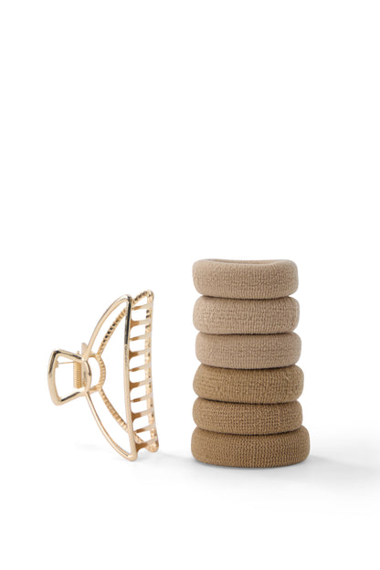 7 PC Metal Claw & 'Thick Hold' Elastic - Gold/Blonde