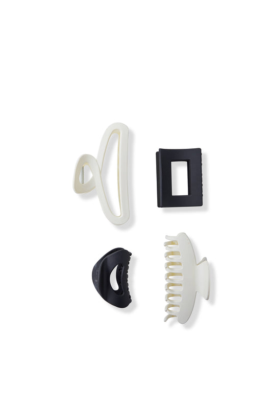 4 PC Assorted Hair Claw - Monochrome Black/White