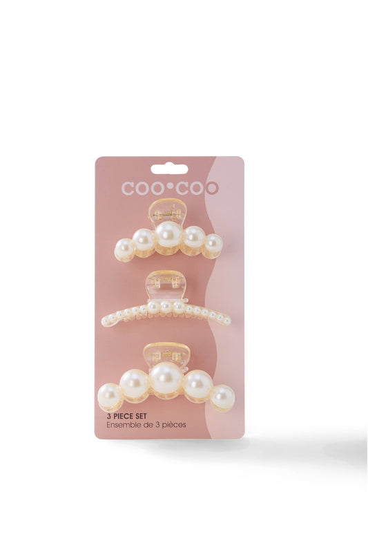 3 PC Jumbo Pearl Claw - White