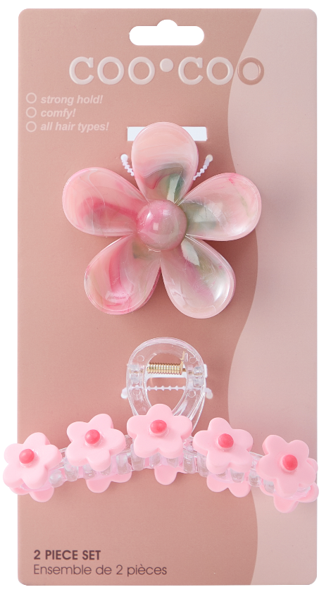 2 PC Mixed Floral Clip/Claw - Fuchsia Rose