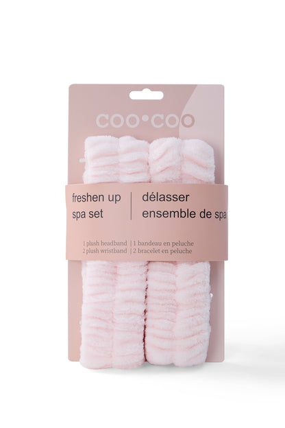 3 PC 'Freshen Up' Fuzzy Headwrap + Wristband Set - Bubblegum